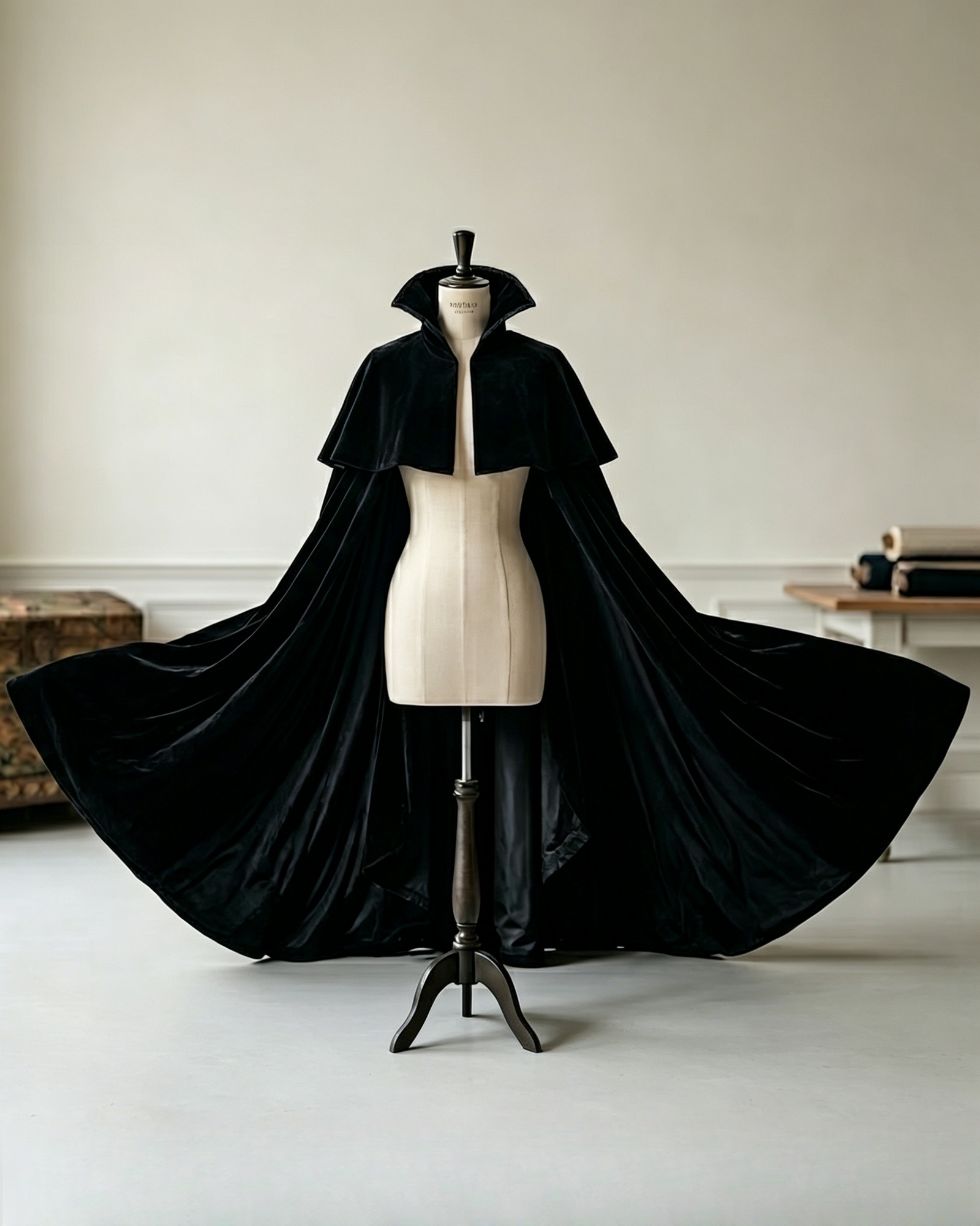 Gothic Black Velvet Vampire Cloak Main image