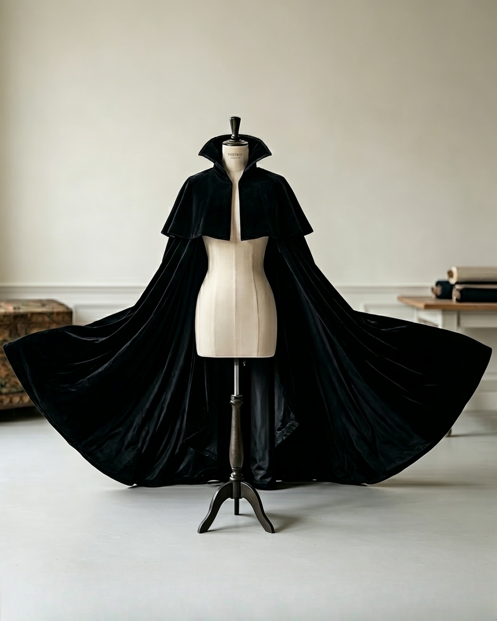 Gothic Black Velvet Vampire Cloak