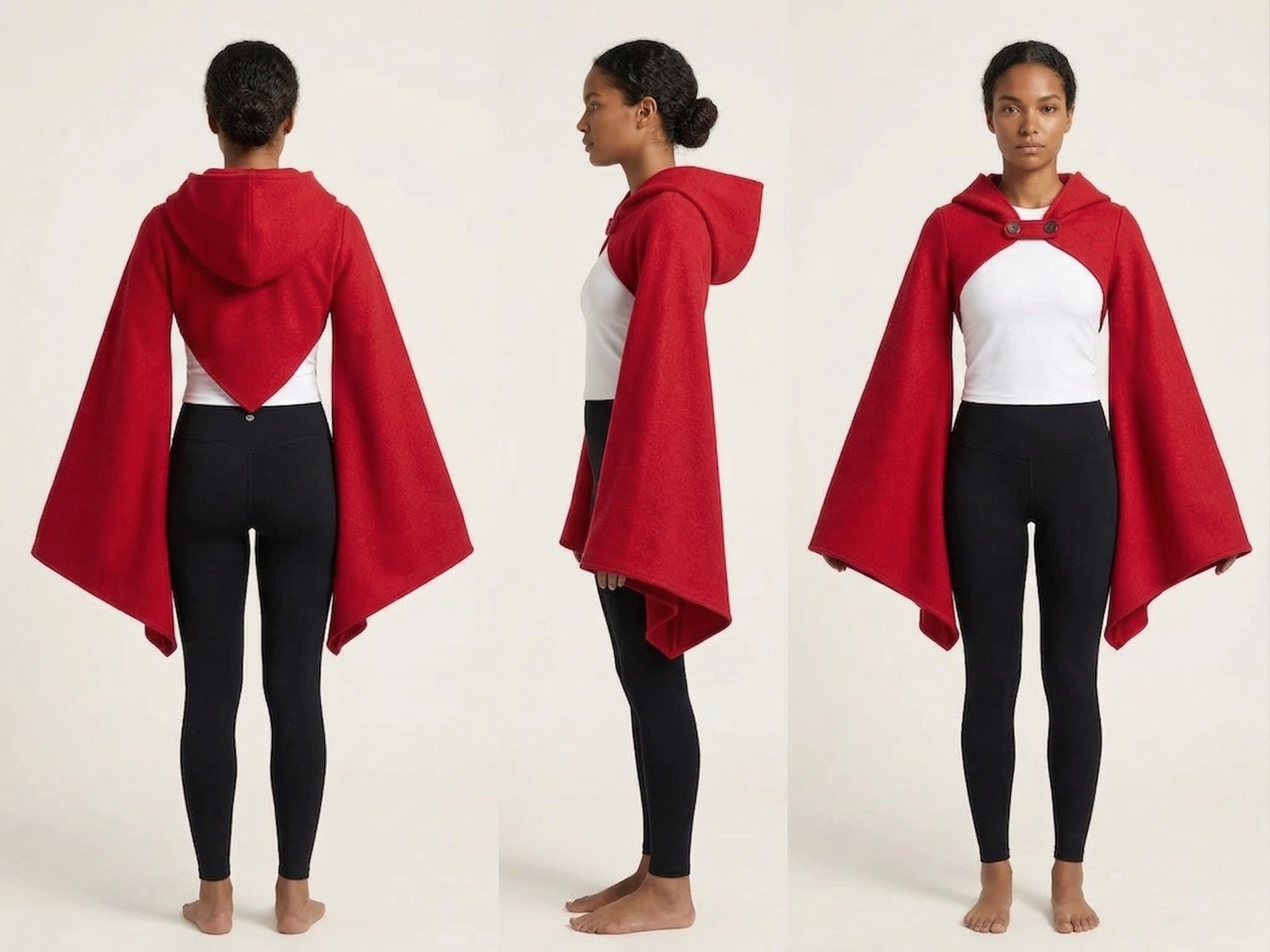 Cozy Hooded Fleece Cape (Red)