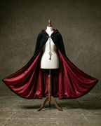 Black Velvet Cape with Red Lining - Gothic Hooded Cloak