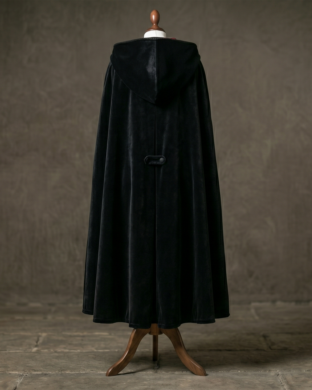 Black Velvet Cape with Red Lining - Gothic Hooded Cloak
