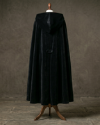 Black Velvet Cape with Red Lining - Gothic Hooded Cloak