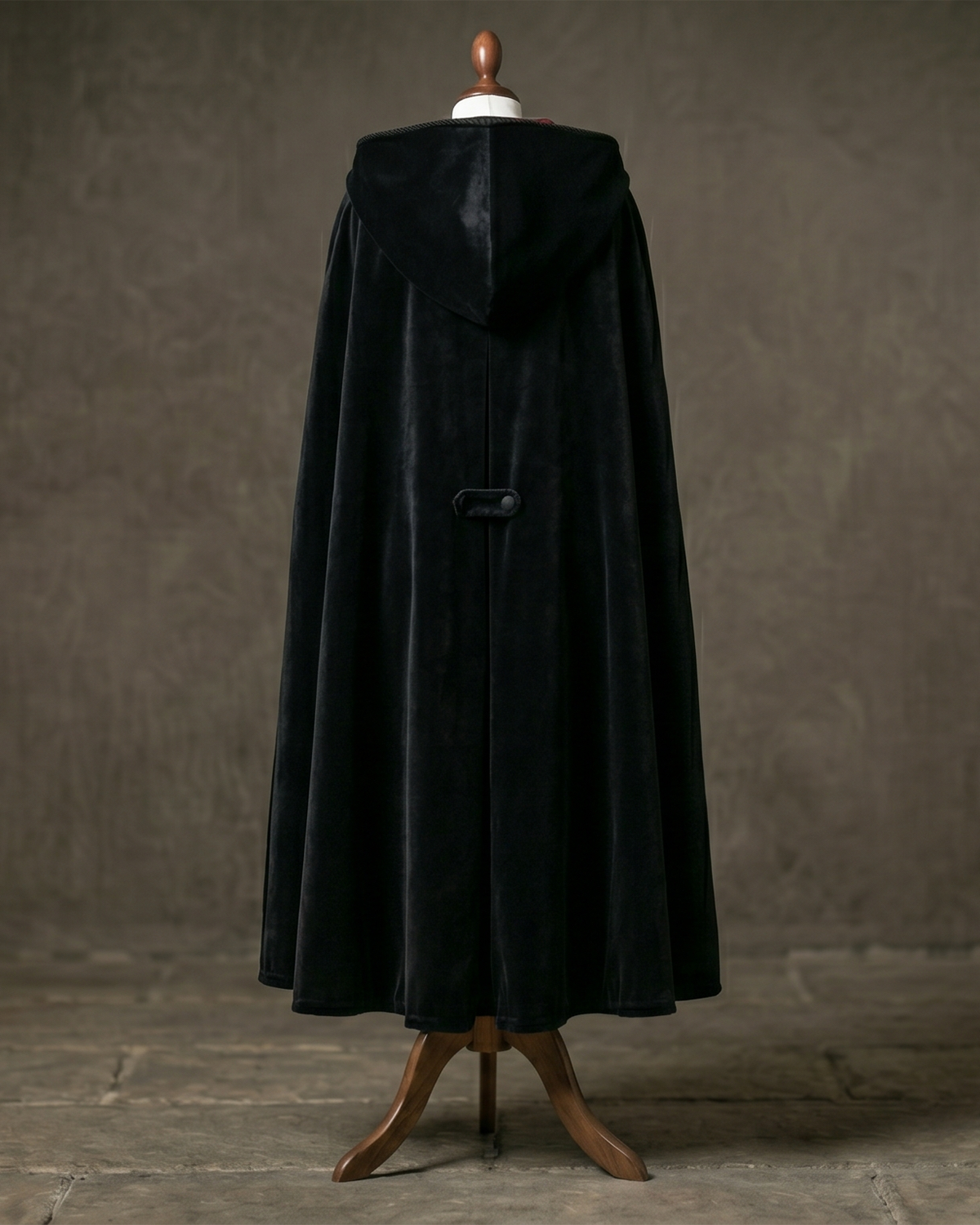 Black Velvet Cape with Red Lining - Gothic Hooded Cloak