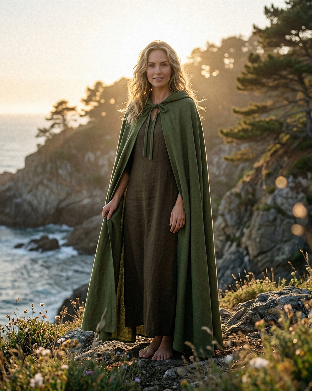Olive Green Hooded Maxi Cape