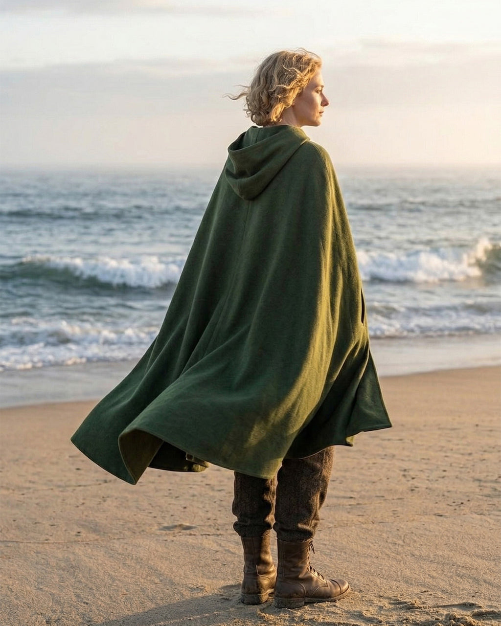 Olive Green Hooded Maxi Cape