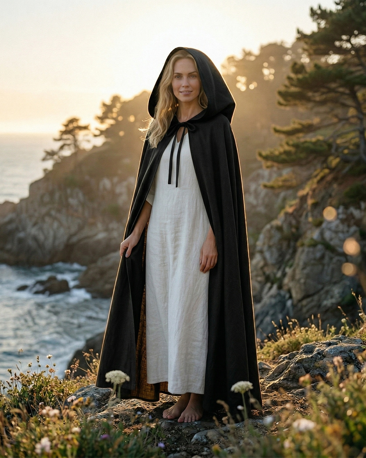 The Bohemian Black Hooded Cape Main image