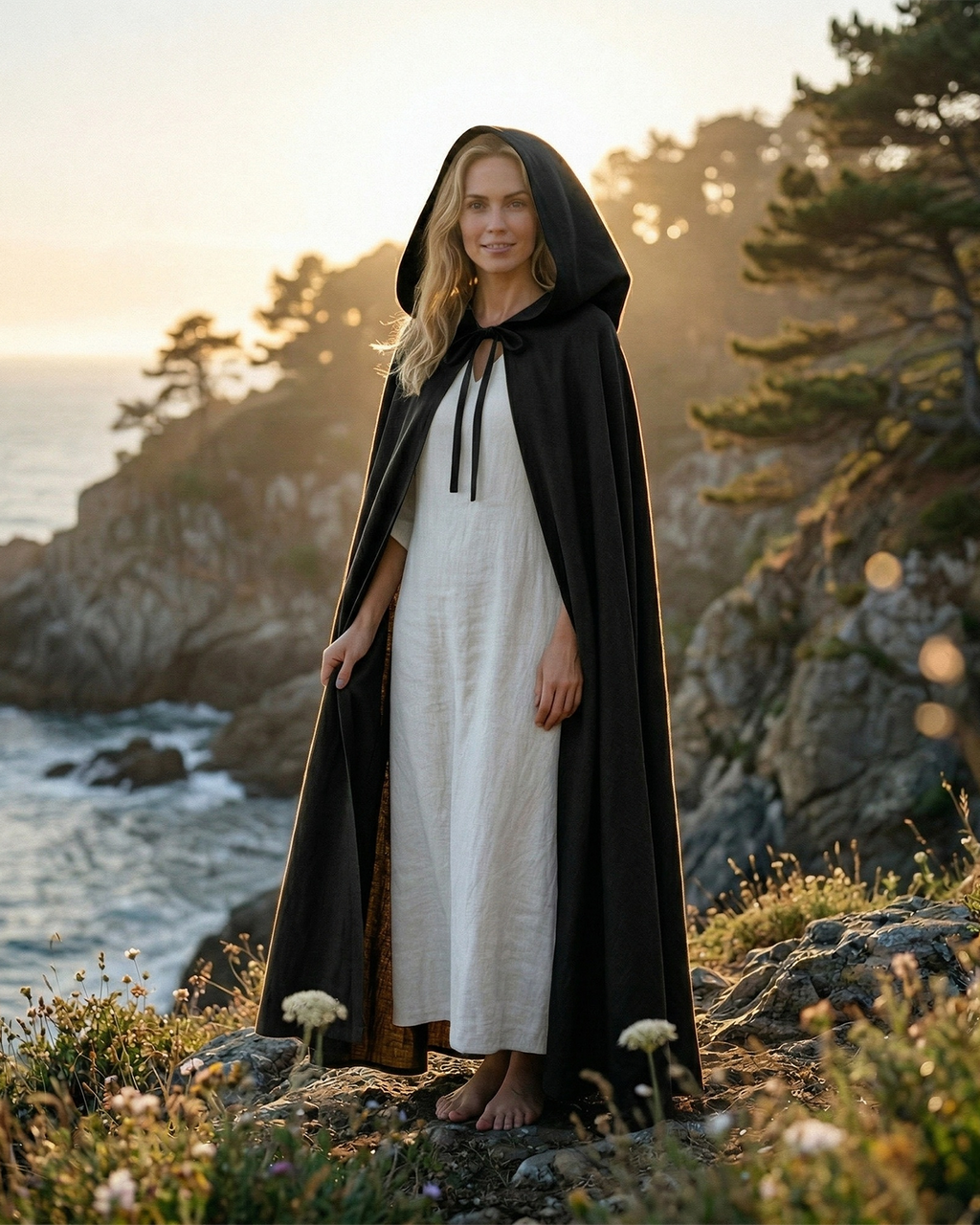 The Bohemian Black Hooded Cape