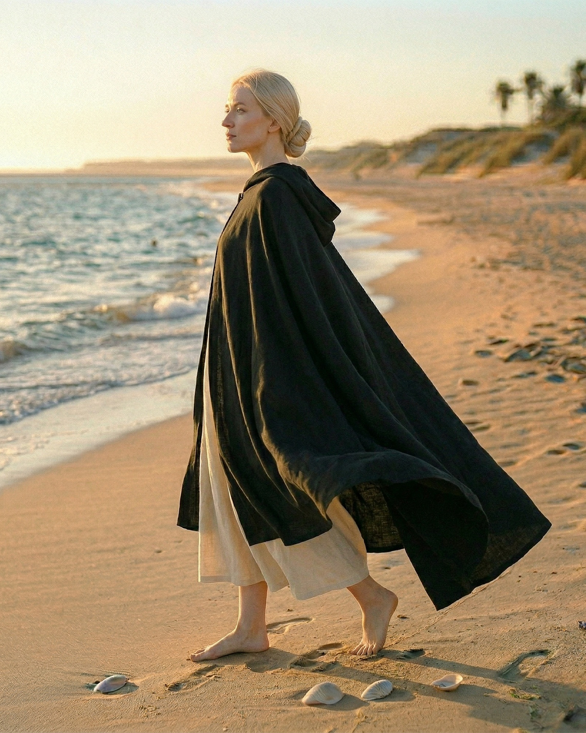 The Bohemian Black Hooded Cape